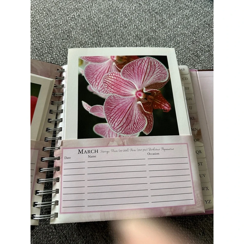 Bizzybee Orchids Greeting Card Book Birthday Organizer Address Book 2005 EUC